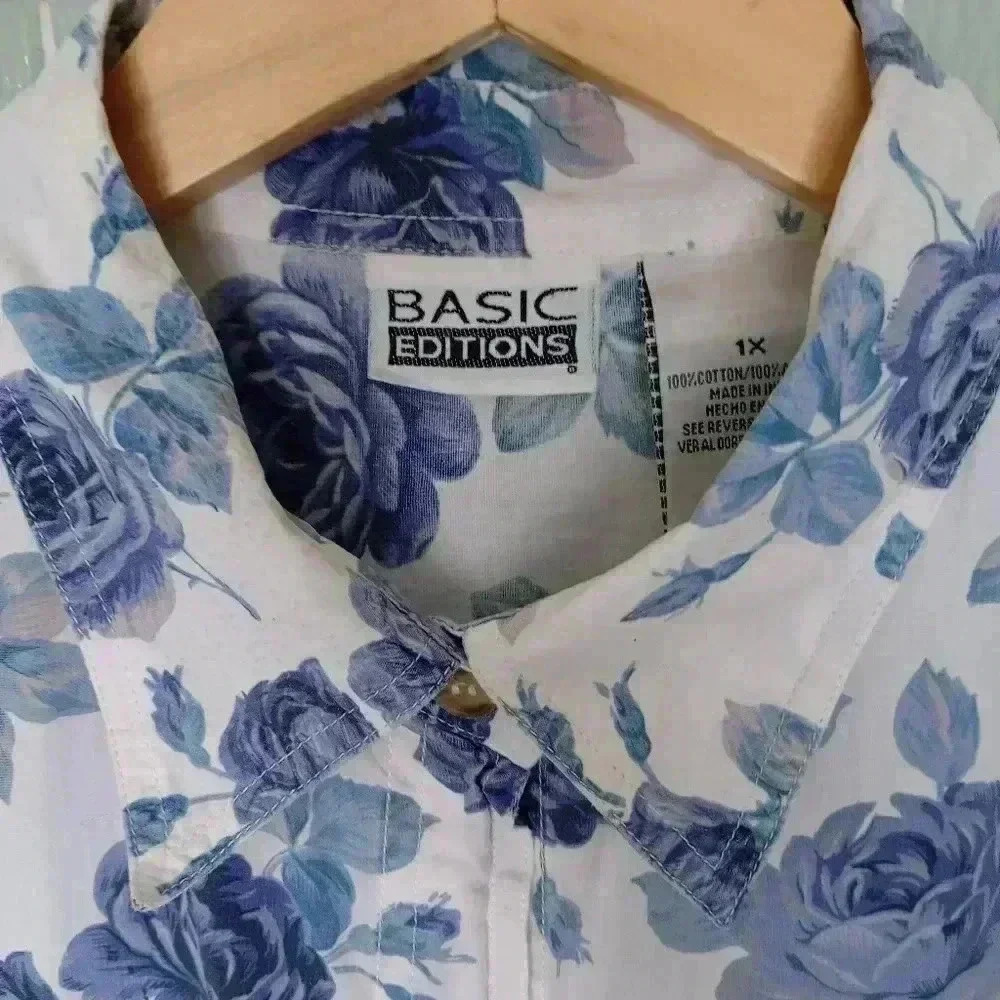 Basic Edition Floral Short Sleeve Button Down Flo… - image 4